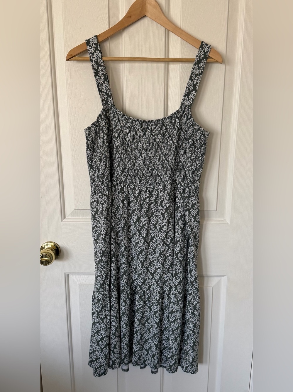 LOFT Black and White Floral Smocked Midi Dress